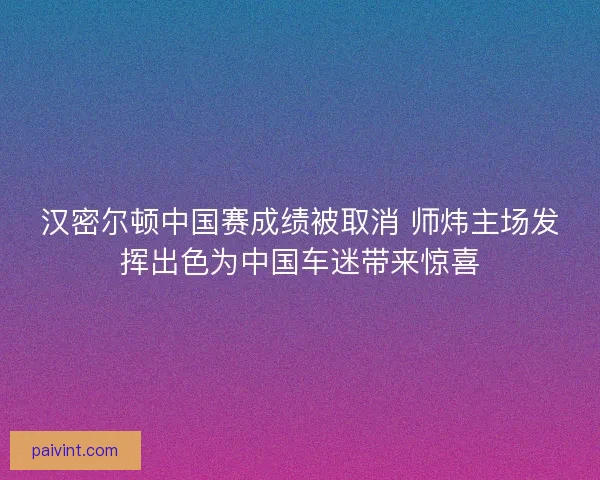 汉密尔顿中国赛成绩被取消 师炜主场发挥出色为中国车迷带来惊喜